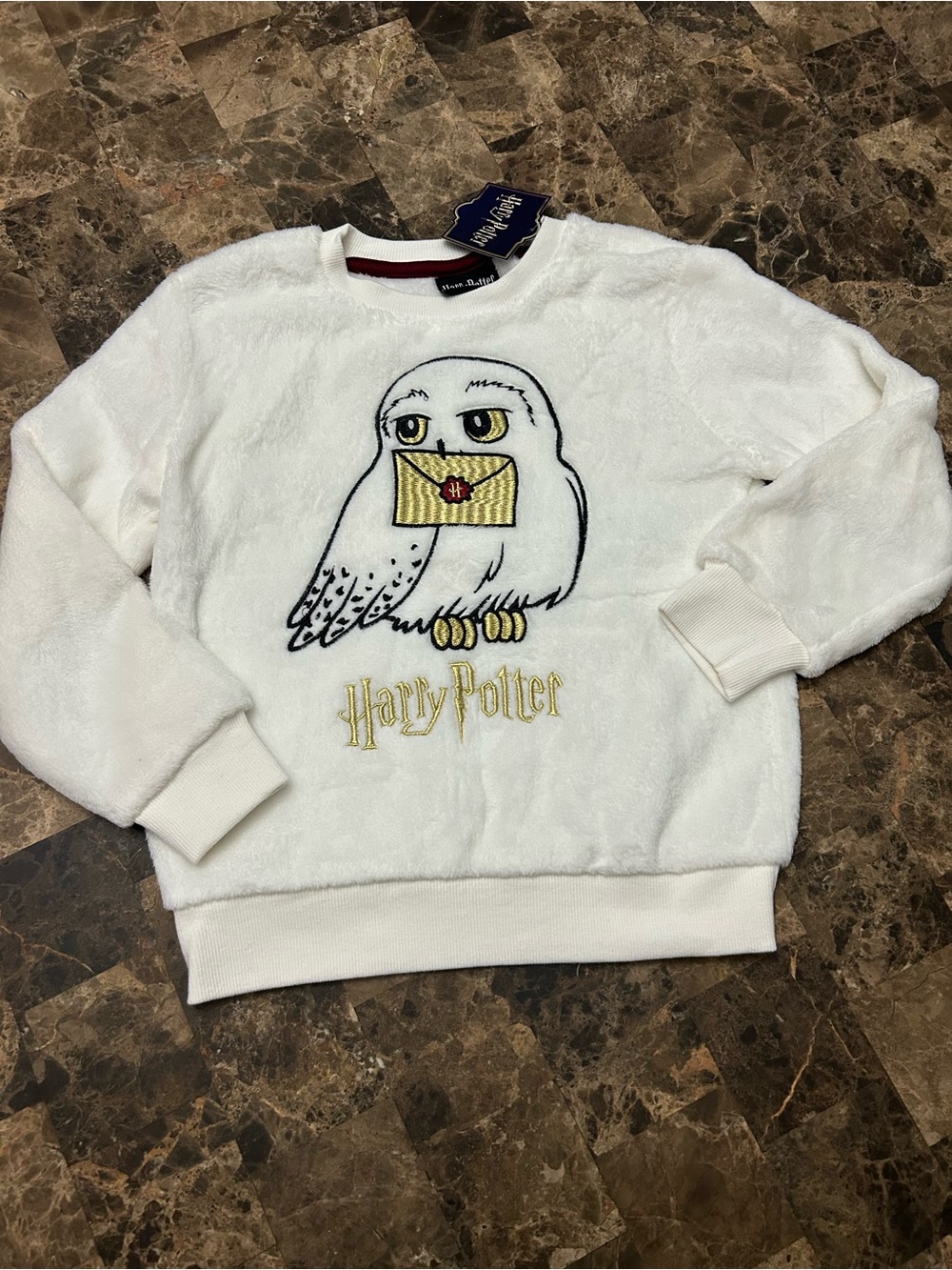 NWT 🆕 Harry Potter White Cozy Plush Owl Sweatshirt size 6 years